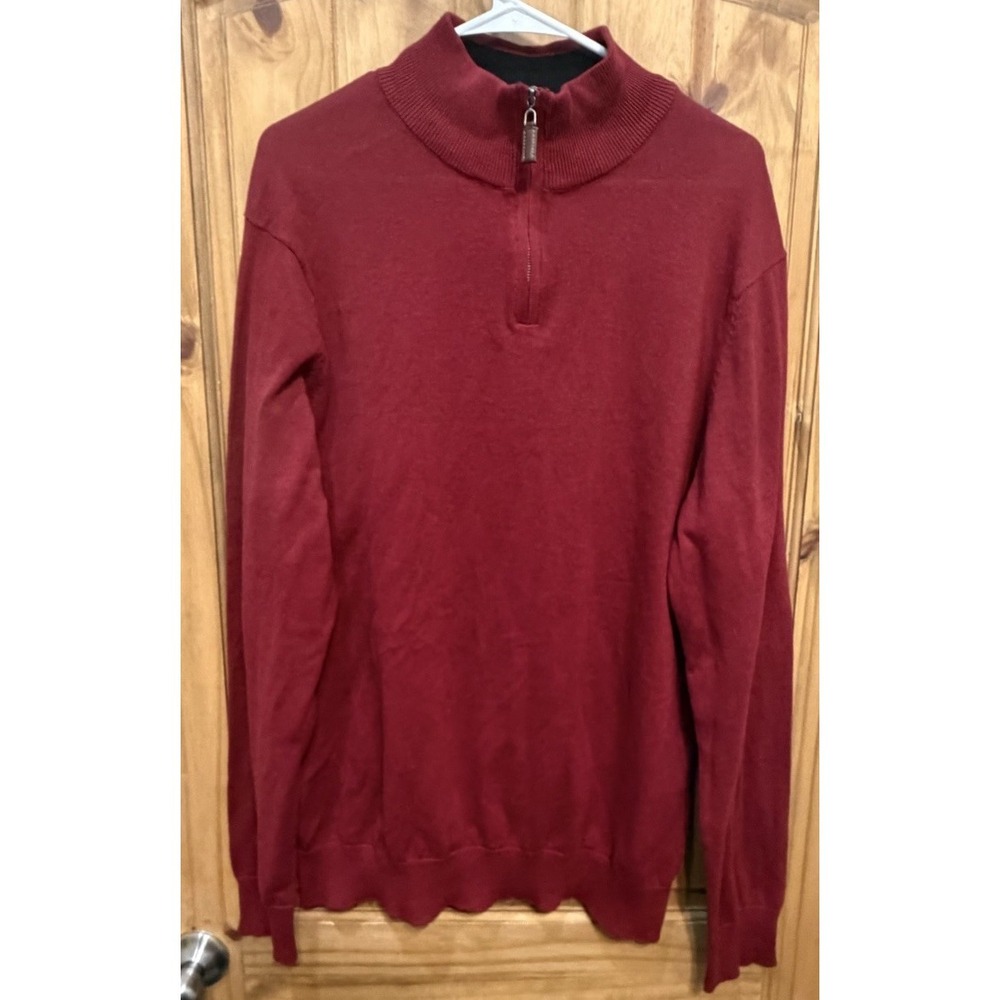 ✈️Harrison Davis Mens XL Quarter Zip Sweater Burgundy 100% Cotton NWT